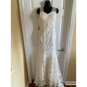 Ivory Kiss fit & Flare Wedding Dresses Lace Organza Straps criss cross lace